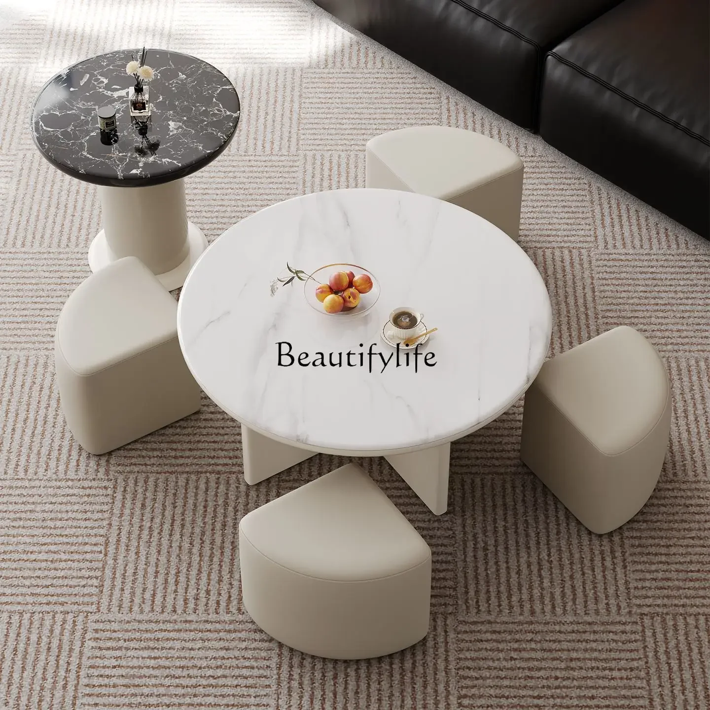 

yj21 Designer Home Modern Minimalist Technology Stone Rock Plate Coffee Table Living Room Cream Wabi-Sabi Style Tea Table Integr