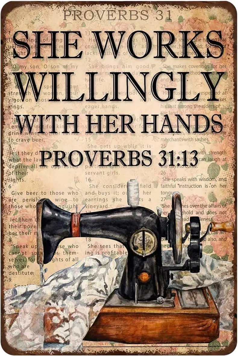 Vintage Love Sewing She Works Willingly With Her Hands Aluminium Metal Tin Sign 8x12 Inch Home Poster Bar Pub Decor