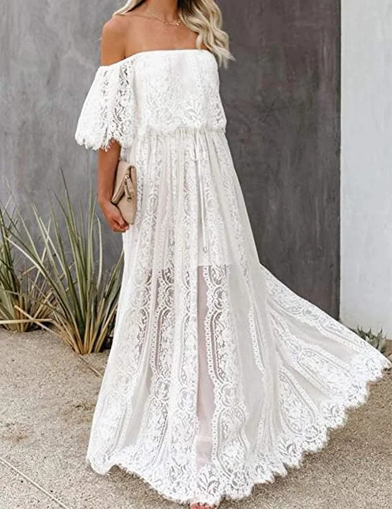 White Lace Maternity Dresses for Photo Shoot Summer V Neck Pregnancy Baby Shower Dress Pregnant Women Photography Maxi Dresses