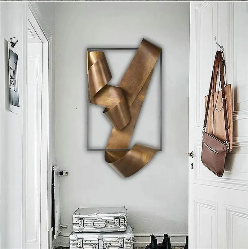 Creative ribbon art wall decorations, living room entrance wall hanging, light luxury golden color iron art sculptures ZY586DN