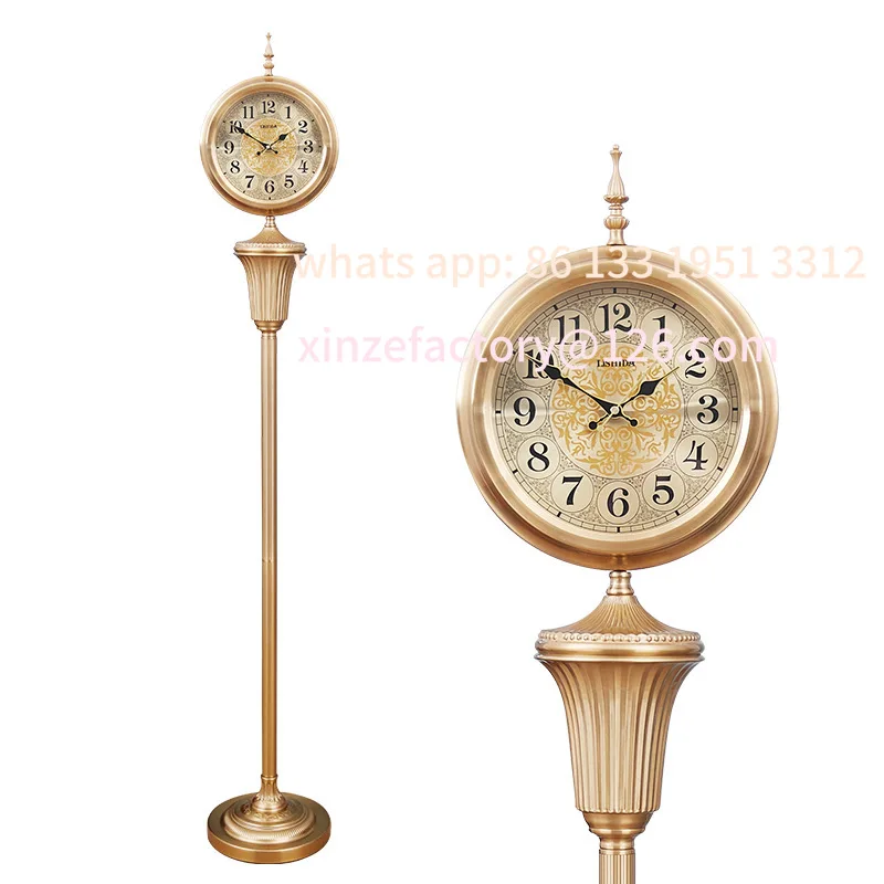 

European-style personalized living room silent floor clock retro American atmospheric metal copper-plated vertical clock villa l
