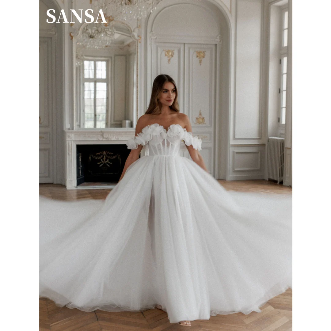 

Sansa Princess 3D Flower A-line فساتين السهرة Palace Style Side Split Vestidos De Noche Off Shoulder Prom Dresses 2024