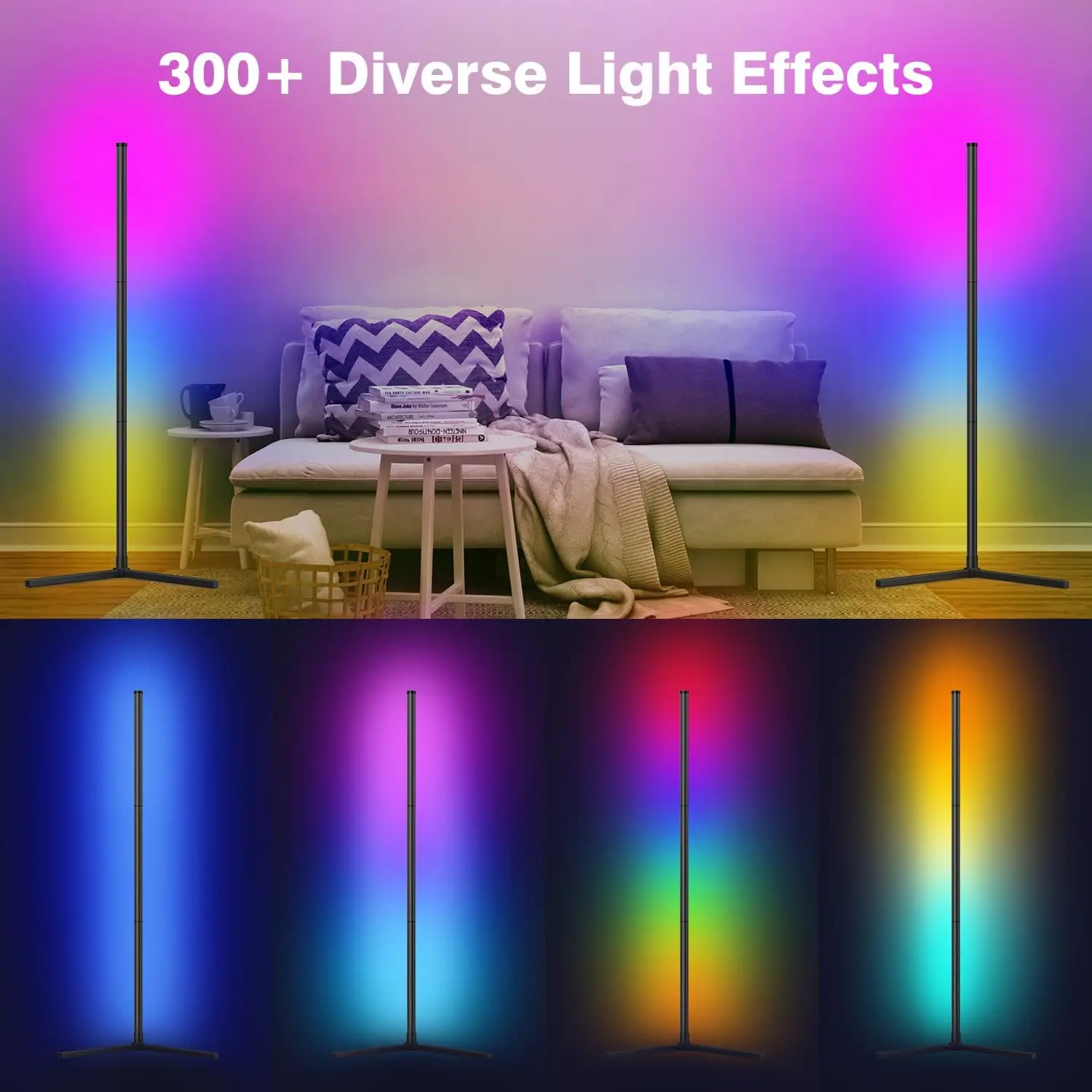 Mexllex RGBIC USB LED Corner Floor Lamp, APP and Remote Control, Color and Brightness Adjustable Light for Dedroom Gifts, Party
