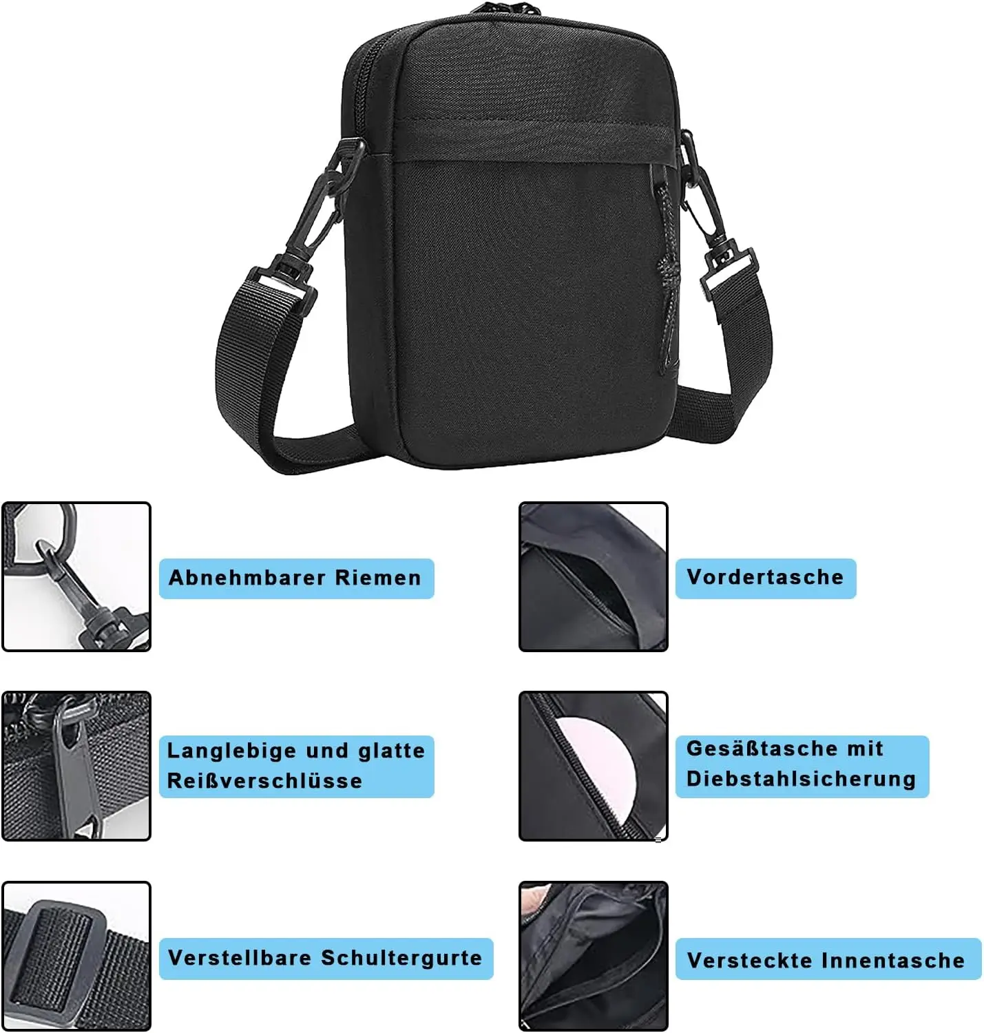 حقيبة كتف رجالية، حقيبة كتف للهاتف المحمول، رجال صغار، سحاب مقاوم للماء، حقيبة كتف للهاتف المحمول للرجال، للاستخدام اليومي والحياة #3