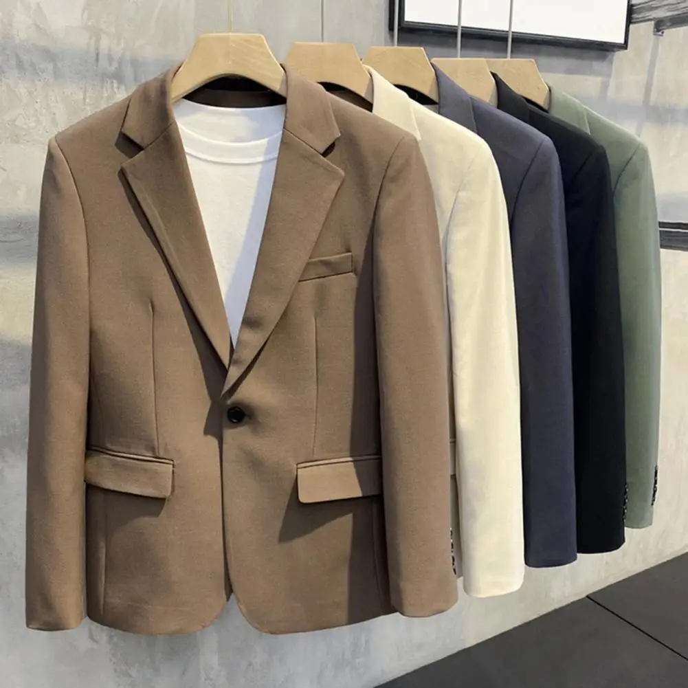 

Men Loose Fit Suit Coat Lapel Long Sleeve Single Button Flap Pockets Suit Jacket Solid Color Casual Business Suit Coat Workwear