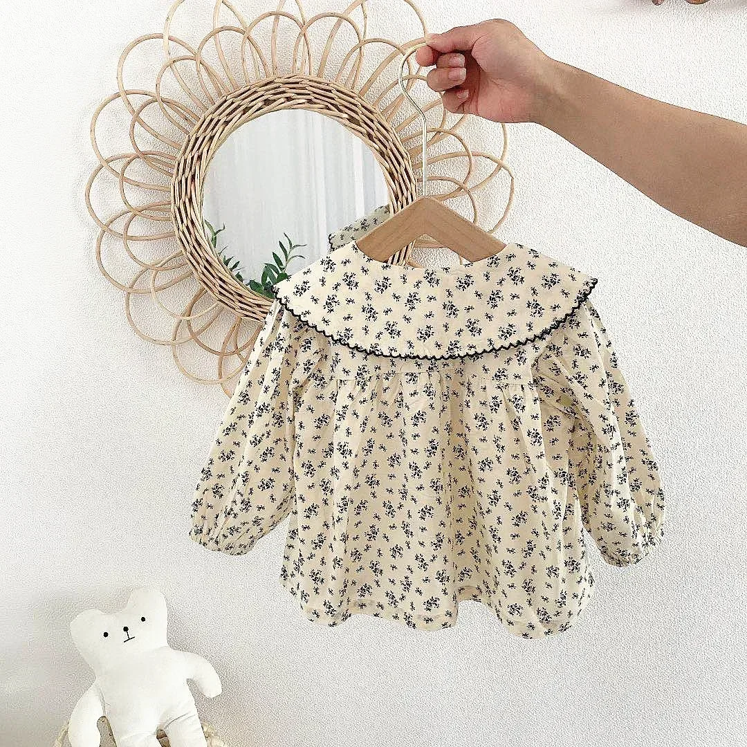 Blouse Long Sleeve Print Turn Down Collar New Fashion Casual Sweet Cute Lovely Beautiful Spring Autumn Children Kids for Girls