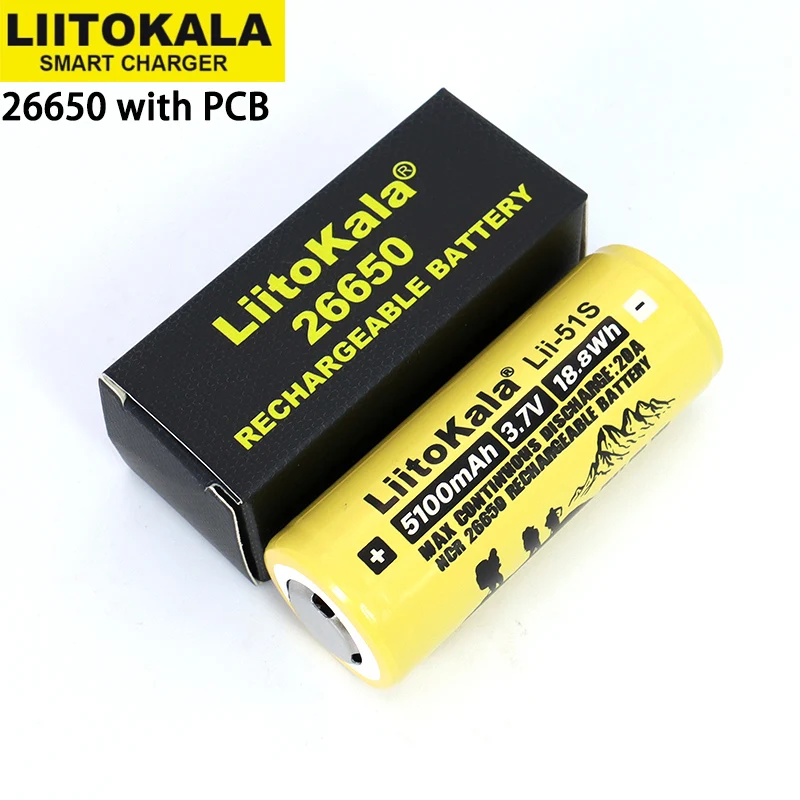 Liitokala LII-51S 26650 8A Power Rechargeable Lithium Battery 26650A 3.7V 5100mA Suitable For Flashlight（PCB Protection）