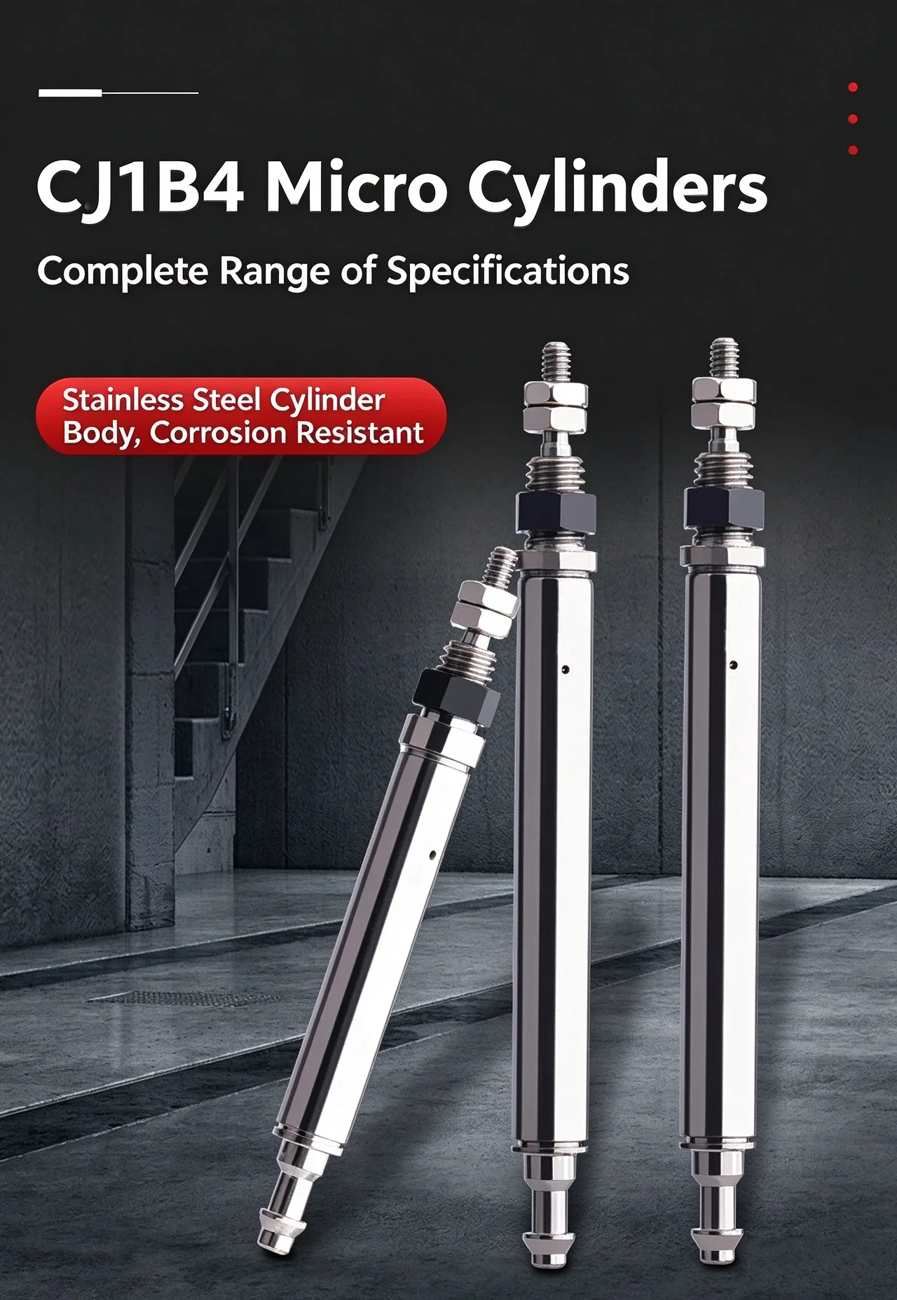 Mini Cylinder Single Acting Spring Return Industrial Use Diverse Sizes Available: CJ1B4-5SU4 CJ1B4-10SU4 CJ1B4-15SU4