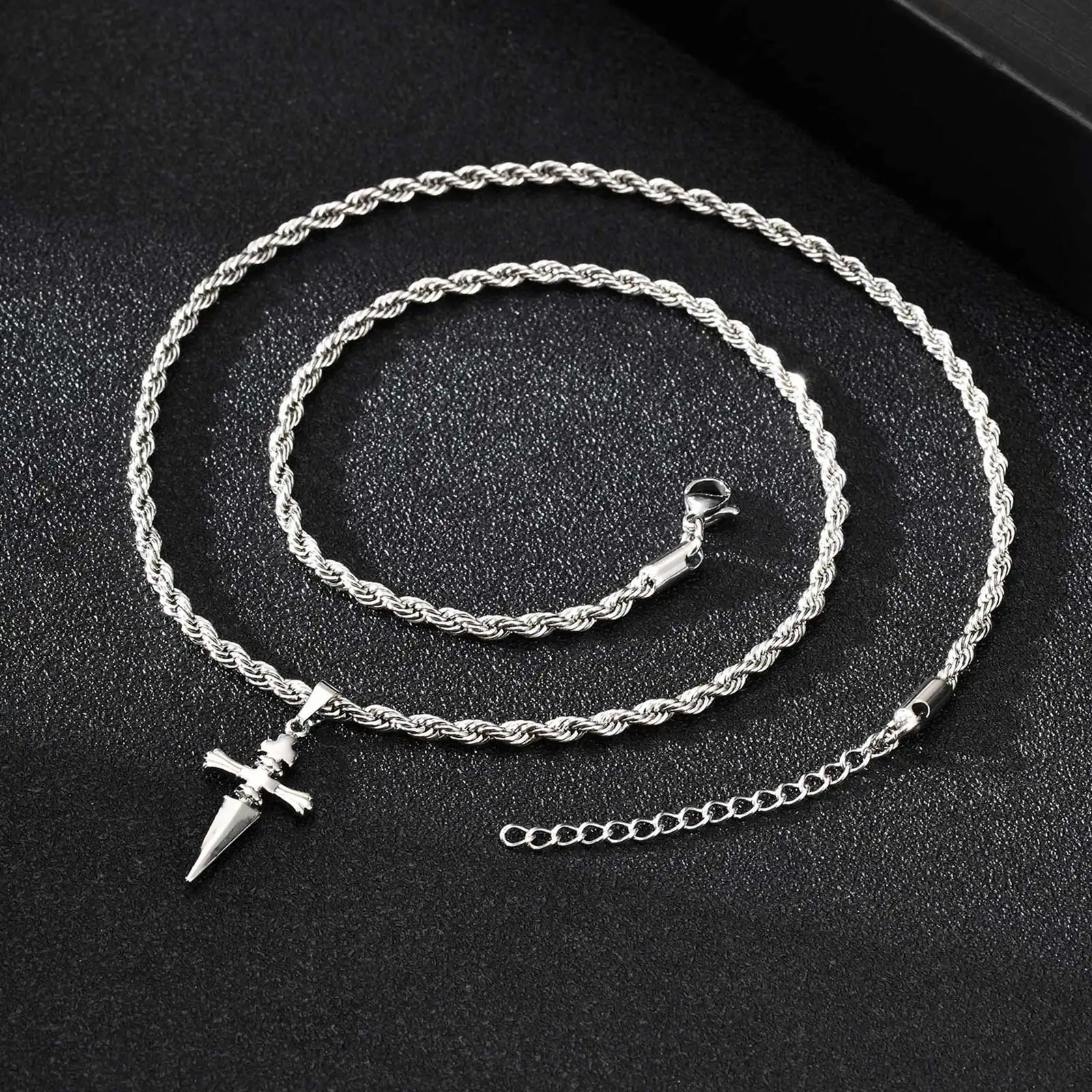Coole Punk Schwert Kreuz Anhänger Halskette für Männer Edelstahl Twist Kette Halskette Mode Lässig Stil Schmuck – Detail 8