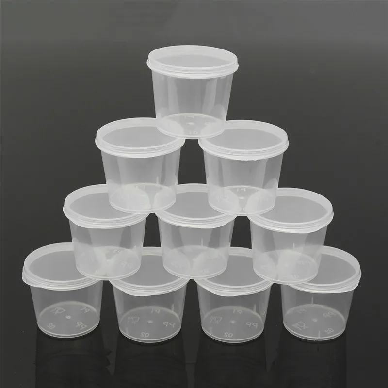 30Pcs 25ml  Disposable Sauce Cup With Cover Transparent Mini Plastic Bottle Seasoning Packaging Box Plastic Palette Reusable