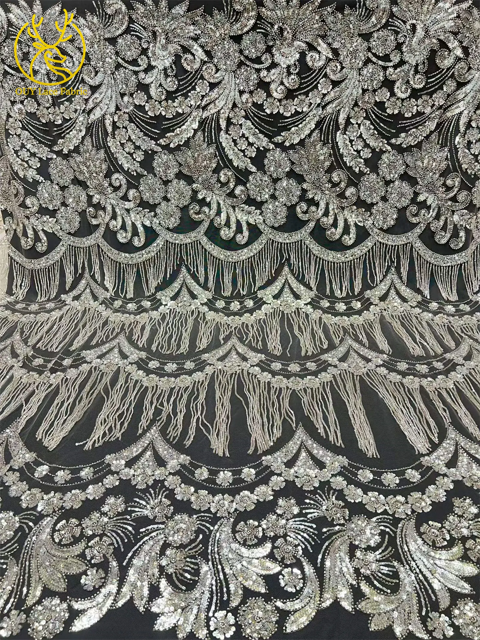 Afrikanischer 3D-Quasten-Perlen-Spitzenstoff 5 Yards Französischer Tüll Pailletten-Spitzenstoff Nigerianischer Netzspitzenstoff für Hochzeitskleider – Detail 20