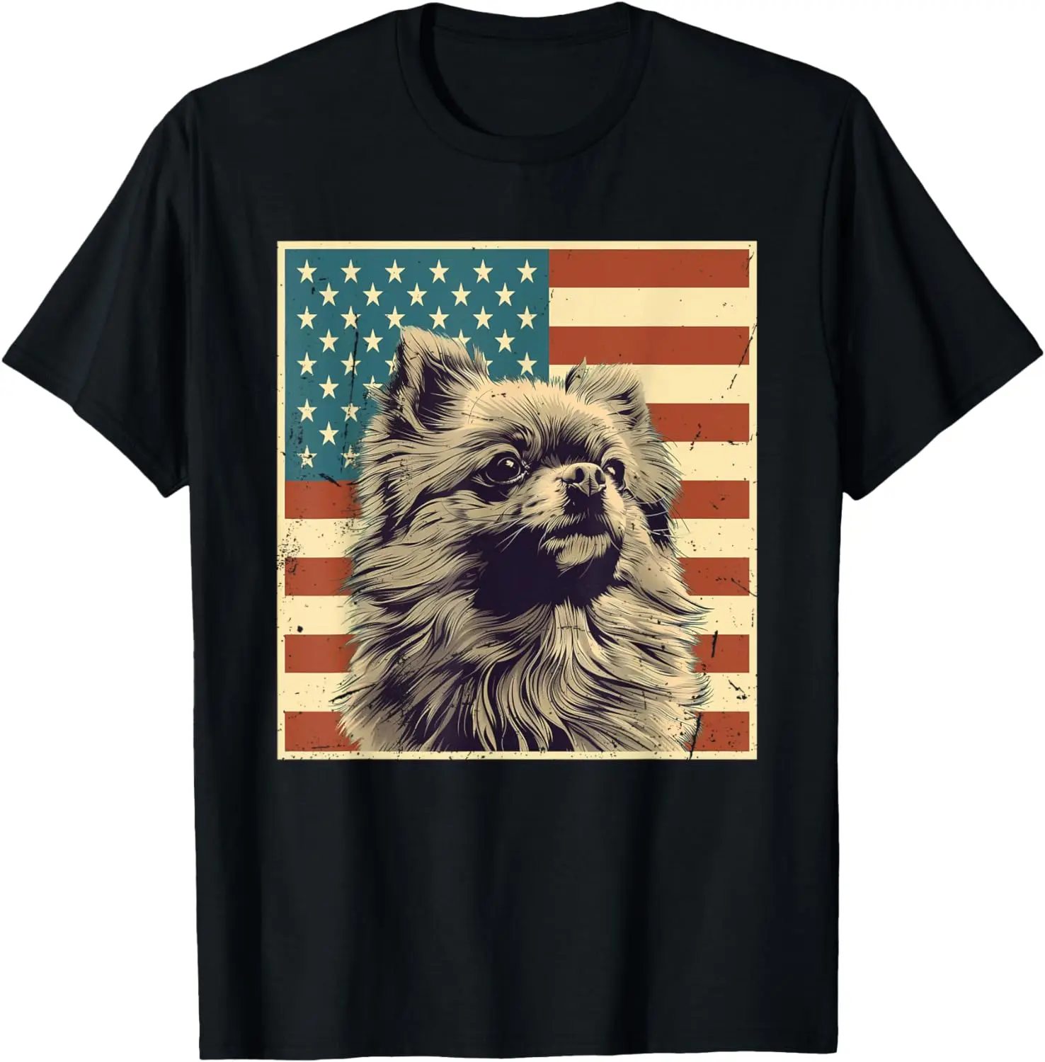 Pomeranian Vintage American Flag Pom Dog Lover 4th of July T-Shirt