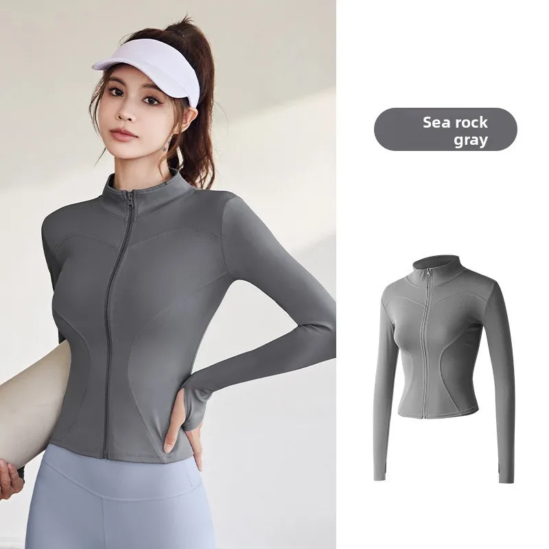 Spring and Autumn Coat Tight Yoga Clothes Women's Slim Fit Sports Jacket-High Neck,Full Zip,Long Sleeve Yoga Bomber Jacket Women