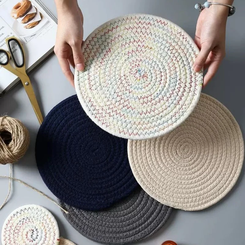 

-border Linen Cotton Rope Heat Insulation Woven Table Household Japanese Style Anti-scald Plate Bowl Nordic