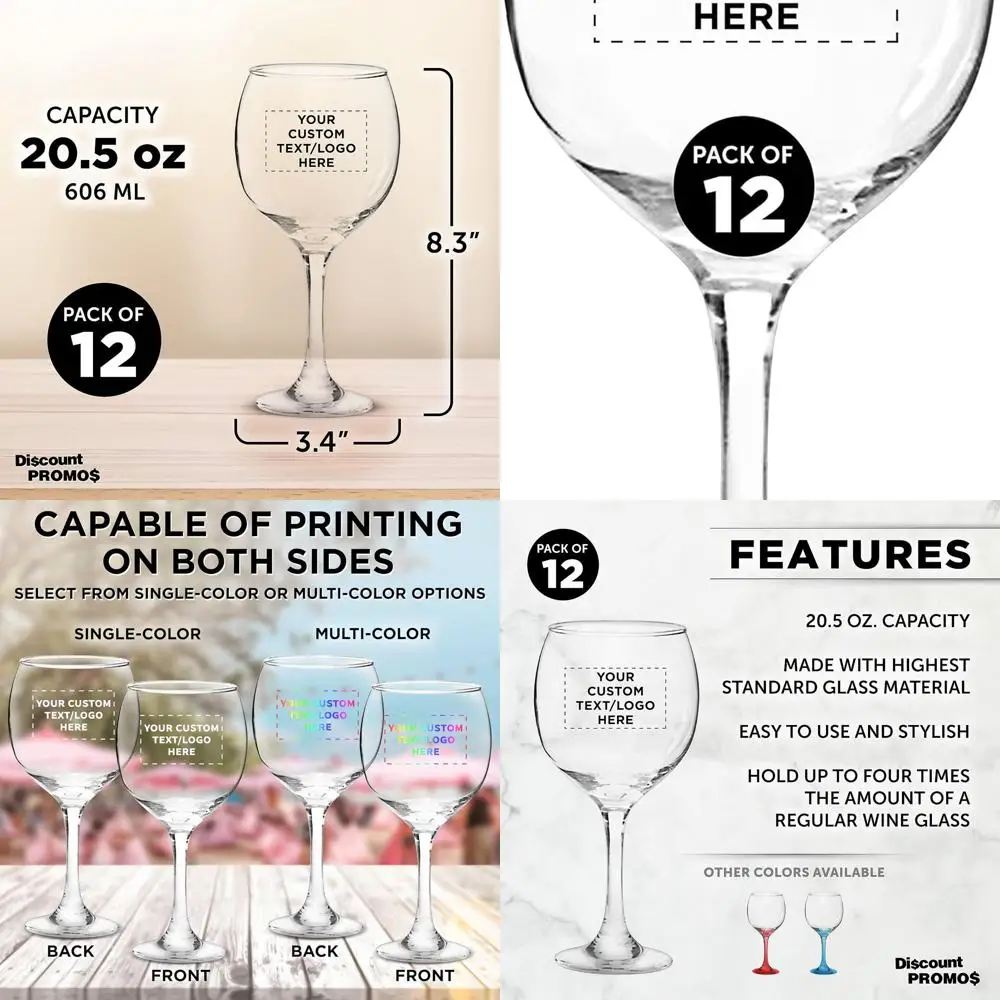 

Набор из 12 персонализированных свадебных бокалов для вина объемом 20,5 унций — оптовая партия прозрачной стеклянной посуды для красного и белого вина