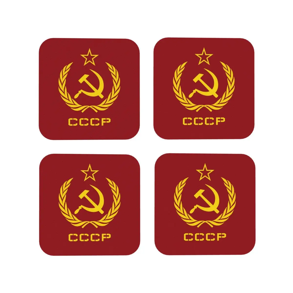 CCCP Star-Soviet-Union USSR Coasters Kitchen Placemats Non-slip Insulation Cup Coffee Mats For Decor Tableware Pads Set of 4