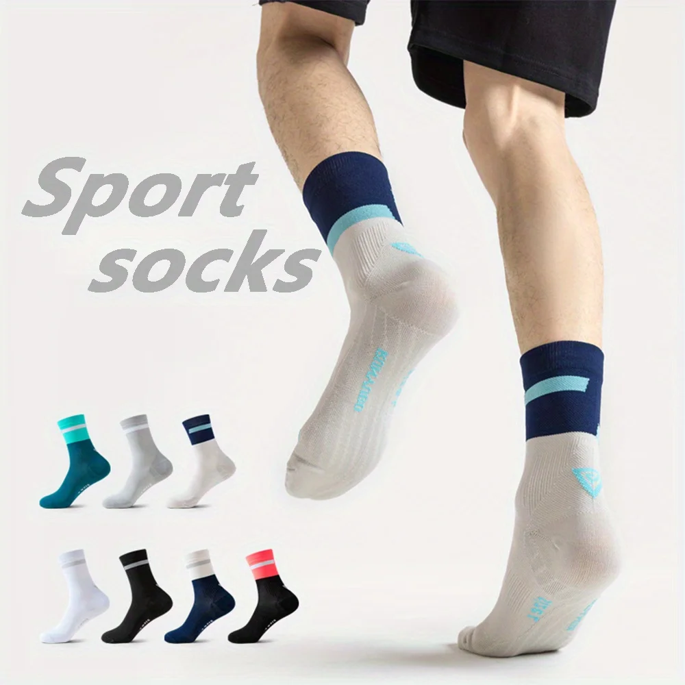 Professional Cycling Socks Sweat Absorbent Breathable Marathon Socks Mid-Tube Elastic Quick Dry Fitness Training Running Socks