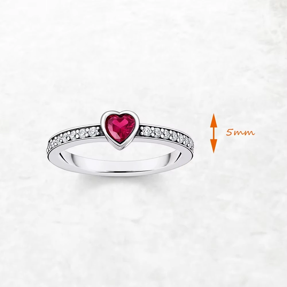 Solitaire Ring Pink Heart Europe Style Romantic Fine Jewerly For Women New Love Gift In Real 925 Sterling Silver