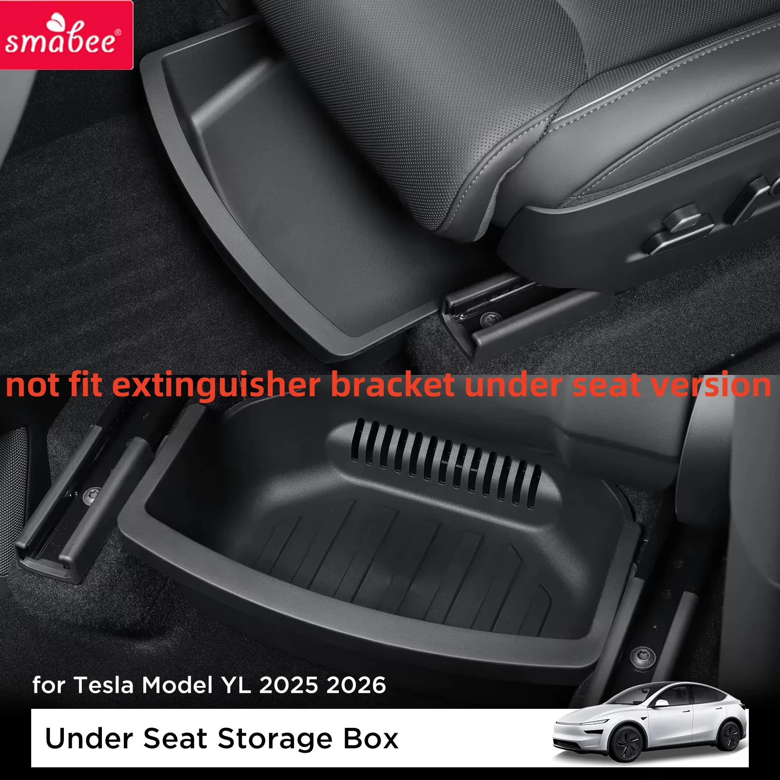 Smabee for Tesla Model YL 6Seats 2025 2026 Car First Row Under Seat Front Rear Storage Box Drawer Type TPE Accessories