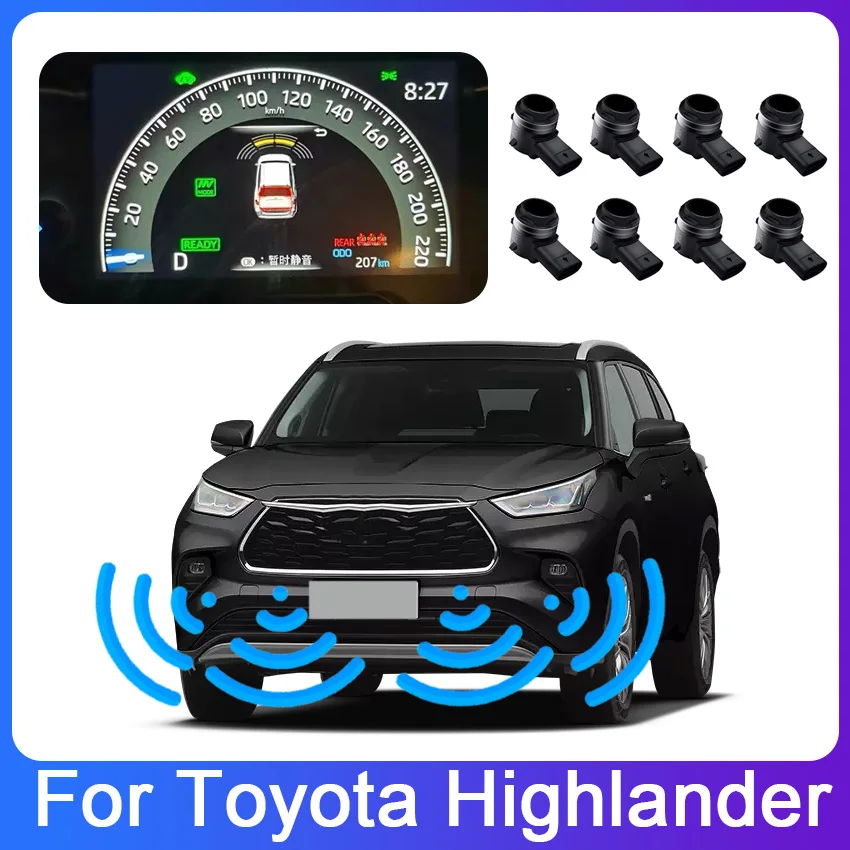 

Car Parking Sensor Reverse Backup Radar 8 Probes Beep Show Distance on Display Sensor Video System For Toyota Highlander 15~2023