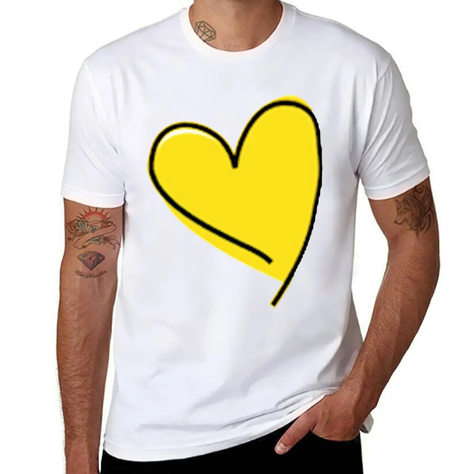 

yellow heart drawing T-Shirt funny t shirts dark humor t shirts with prints t shirt man casual T-Shirt