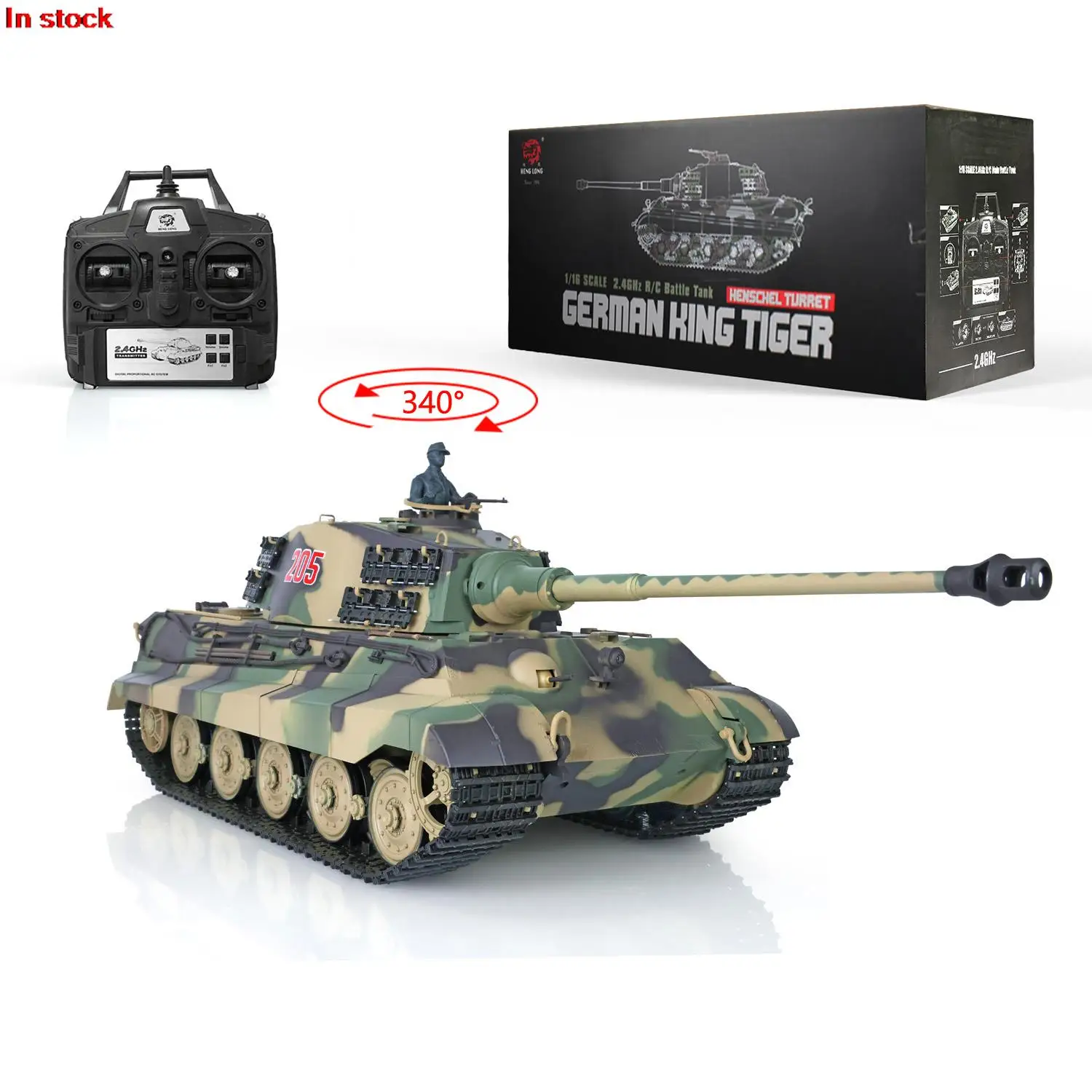 Outdoor Toys HENG LONG 1/16 7.0 Plastic German King Tiger Barrel Recoil RC Tank Model 3888A Road Wheels BB Pellets TH17518-SMT4