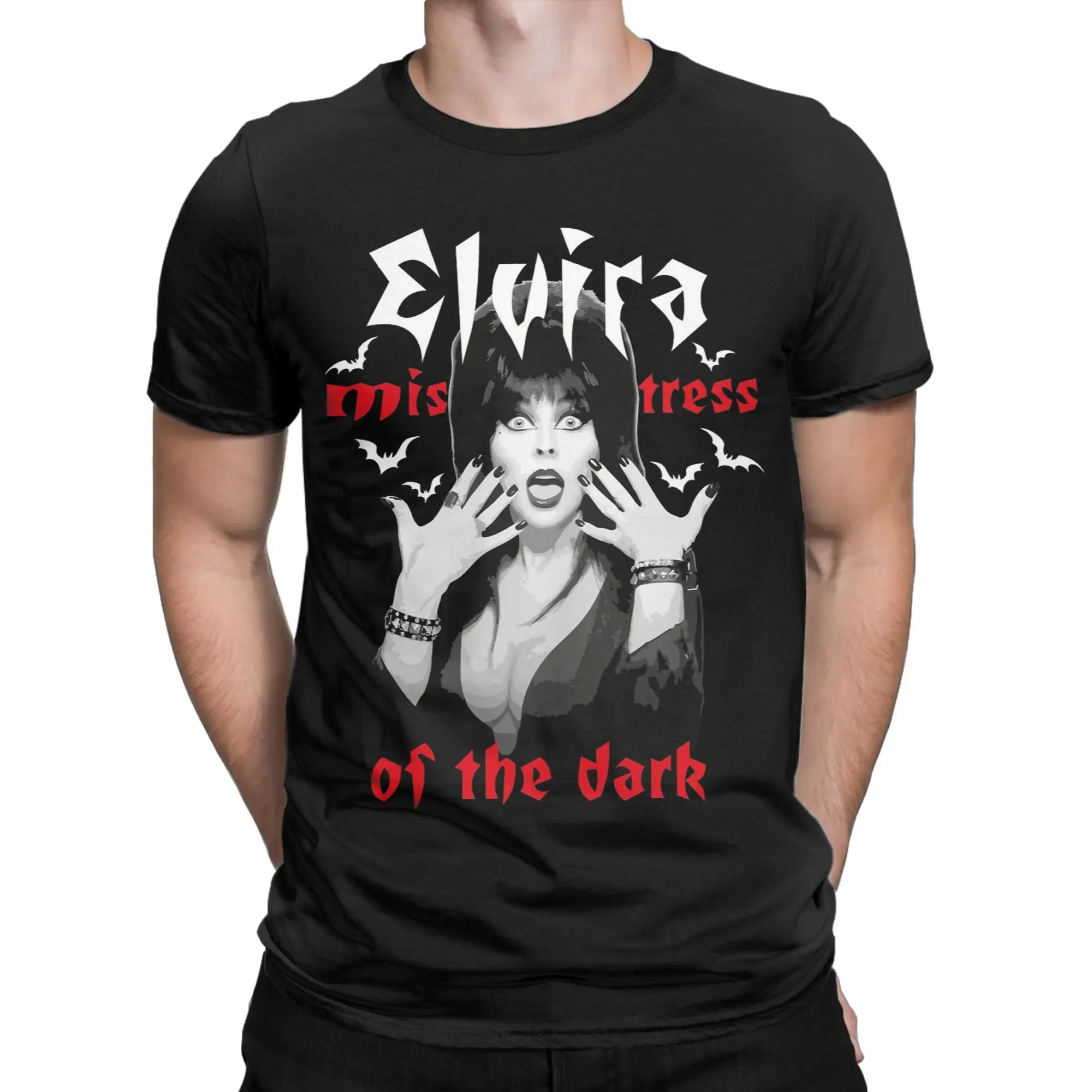 Vintage Elvira Mistress of the Dark T-Shirt for Men Crew Neck Pure Cotton T Shirts  Short Sleeve Tee Shirt Plus Size Clothes