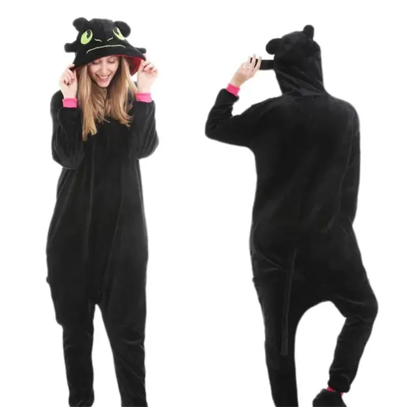 كيفية تدريب التنين الخاص بك الكبار Kigurumi نيسيي منامة تأثيري حلي ملابس النوم ملابس خاصة بذلة ملابس الحفلات كرنفال