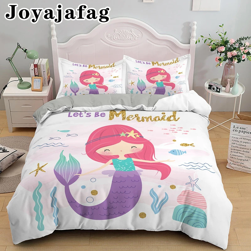 

Cartoon Mermaid Comforter Covers Girls Bedding Set Adult Kids Duvet Cover Pillowcase Queen King Single Double Sizes