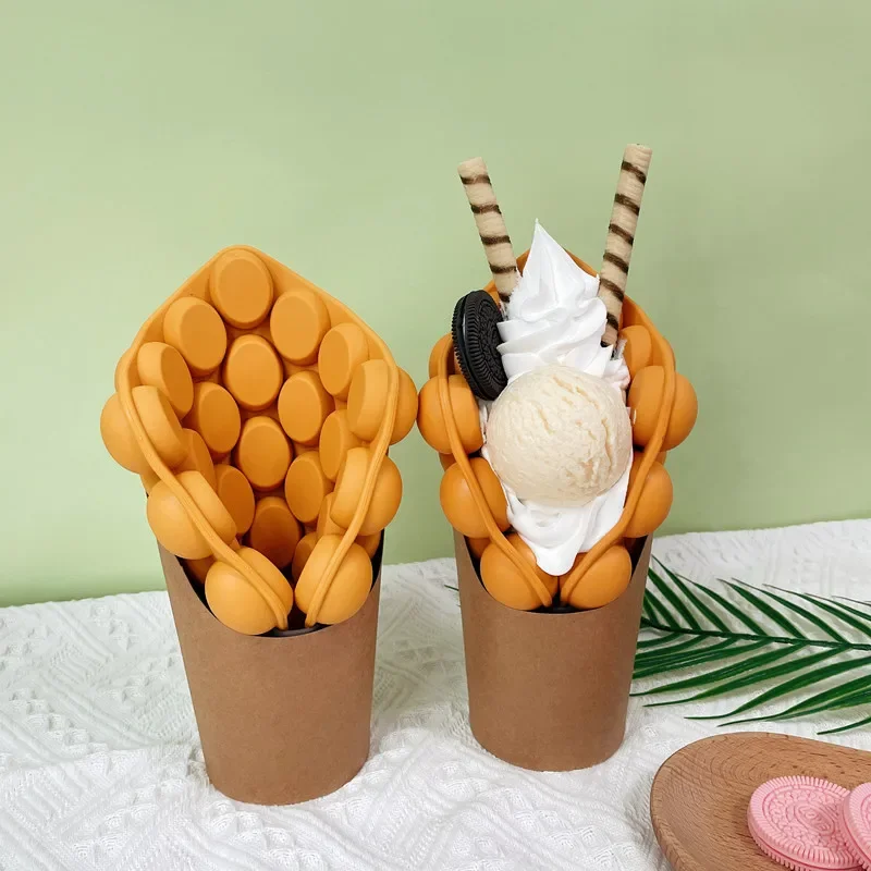 Simulation egg waffle fake food eggettes puff egg bubble waffle model sample dessert display photo prop