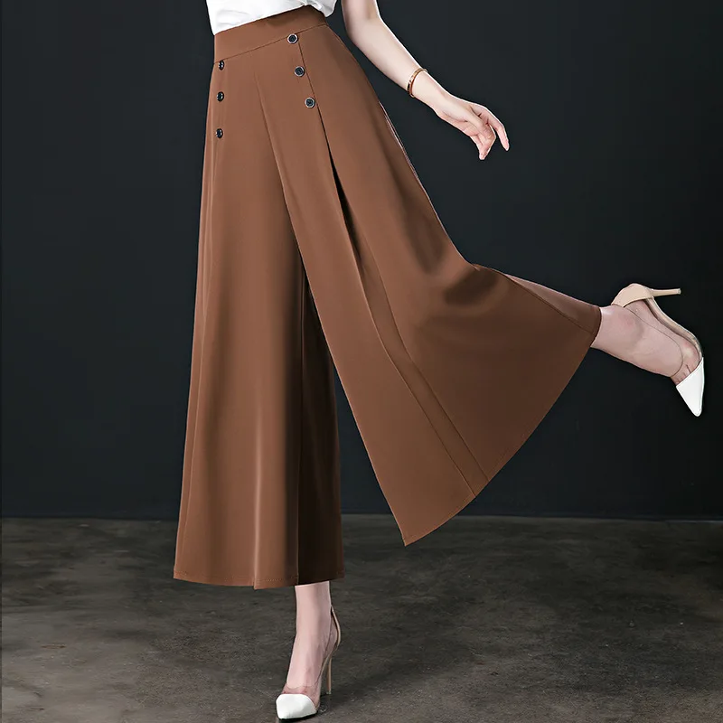 

Wide Leg Trousers Women's Summer Thin Loose White Culottes High Waist Women Nine-minute Fashionable Casual Pants