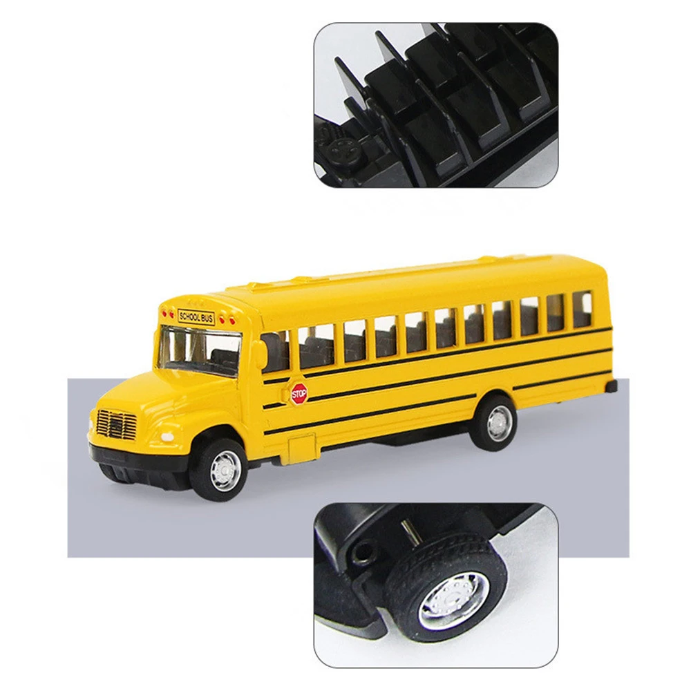 Diecast Alloy School Bus Toy For Kids Inertia Vehicle Model Pulled Car Educational Toys Birthday Gift For Boys 1:64 B049