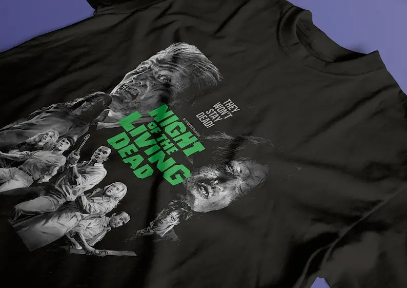 Night of the Living Dead, George A. Romero, Duane Jones, Judith O'Dea, 1968 - HQ Cinema Horror Movie T-Shirt, Heavyweight Unisex