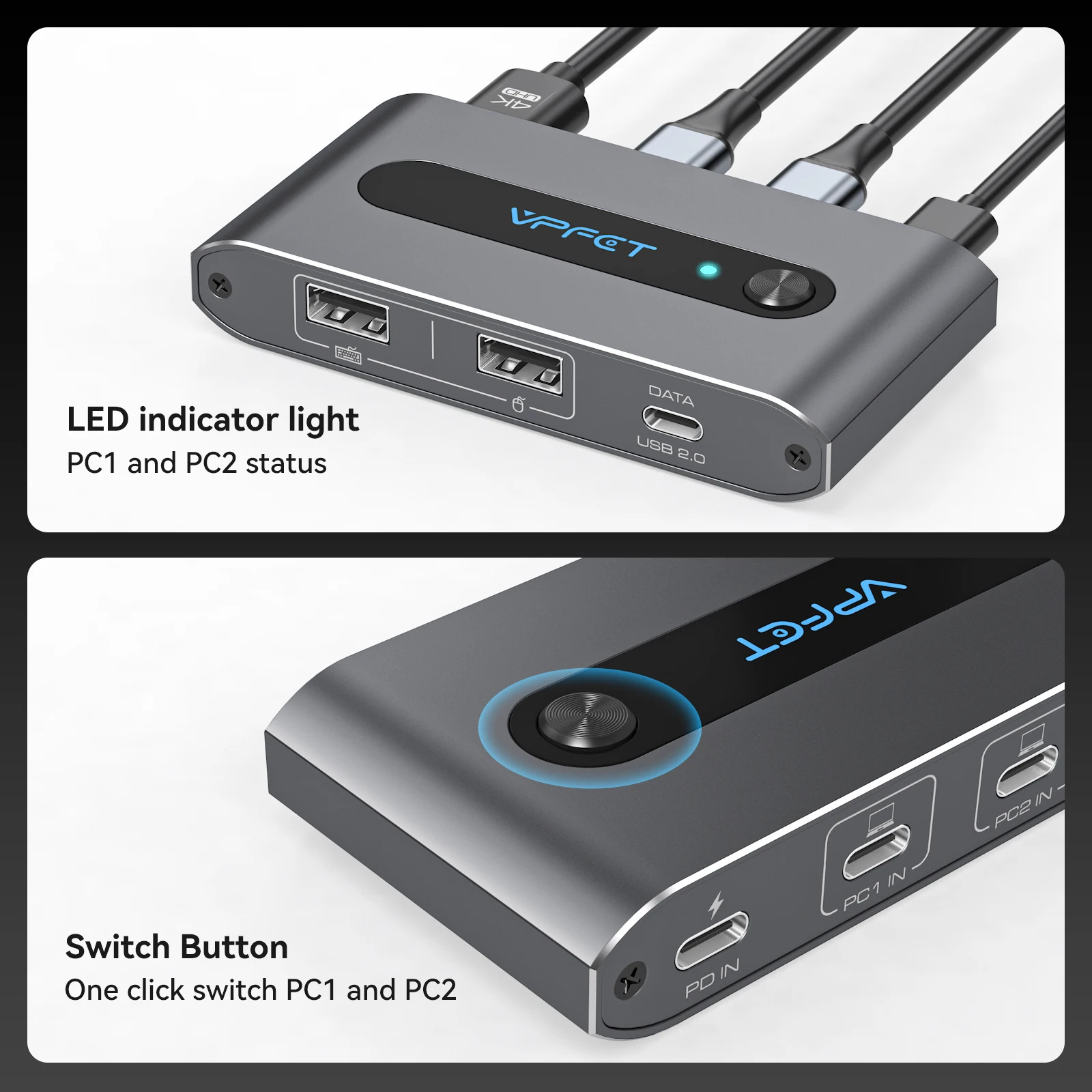 Picture 7: USB C KVM Switch 1 Monitor 2 Computers 4K@60Hz HDMI KVM Switcher for 2 USB C Port Laptops Sharing 1 HDMI Monitor 3 USB Devices