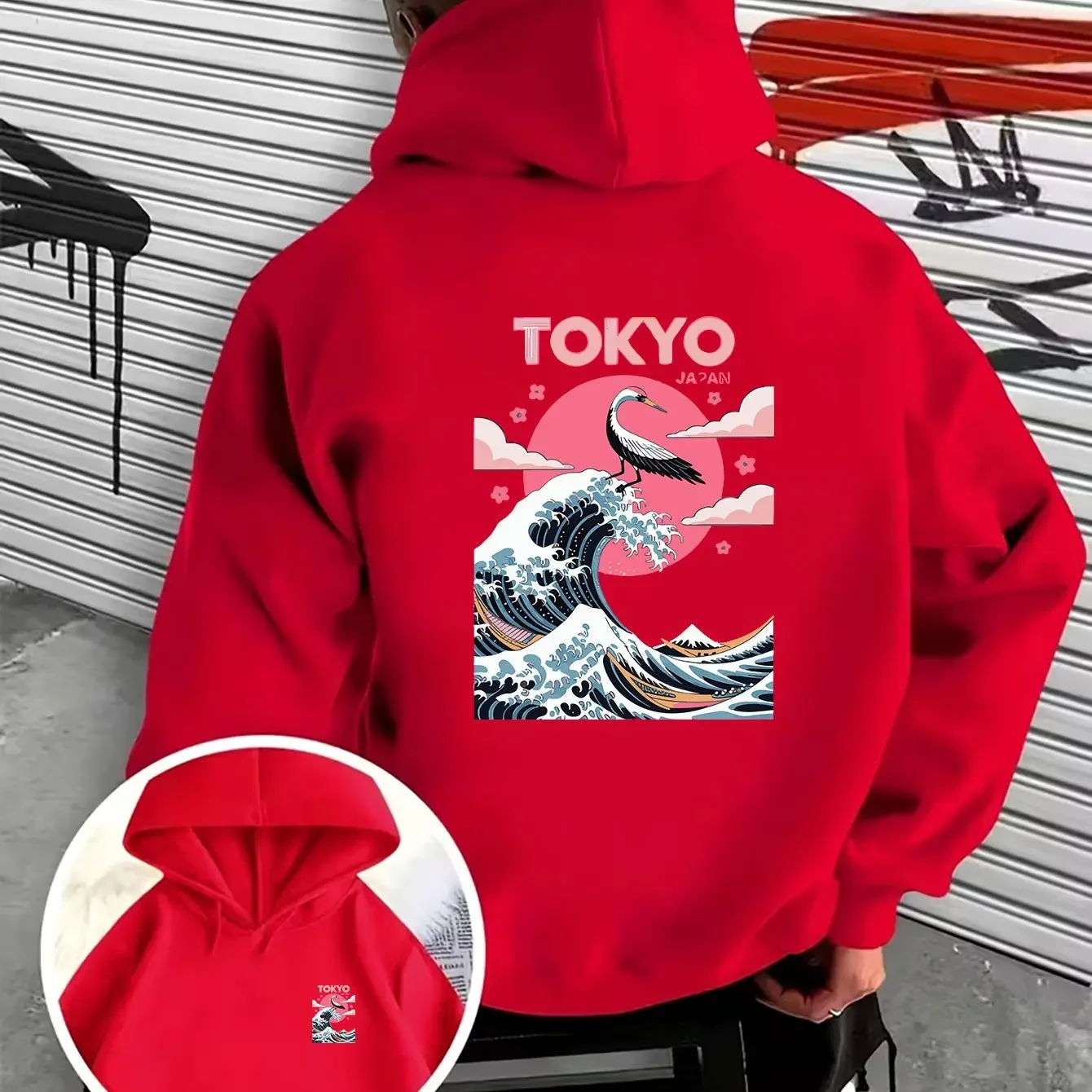 Men Vintage New York Empire State Since 1788 Back Letter Print Hoodie Double Sided Printed Hooded Sweatshirt Unisex Loose