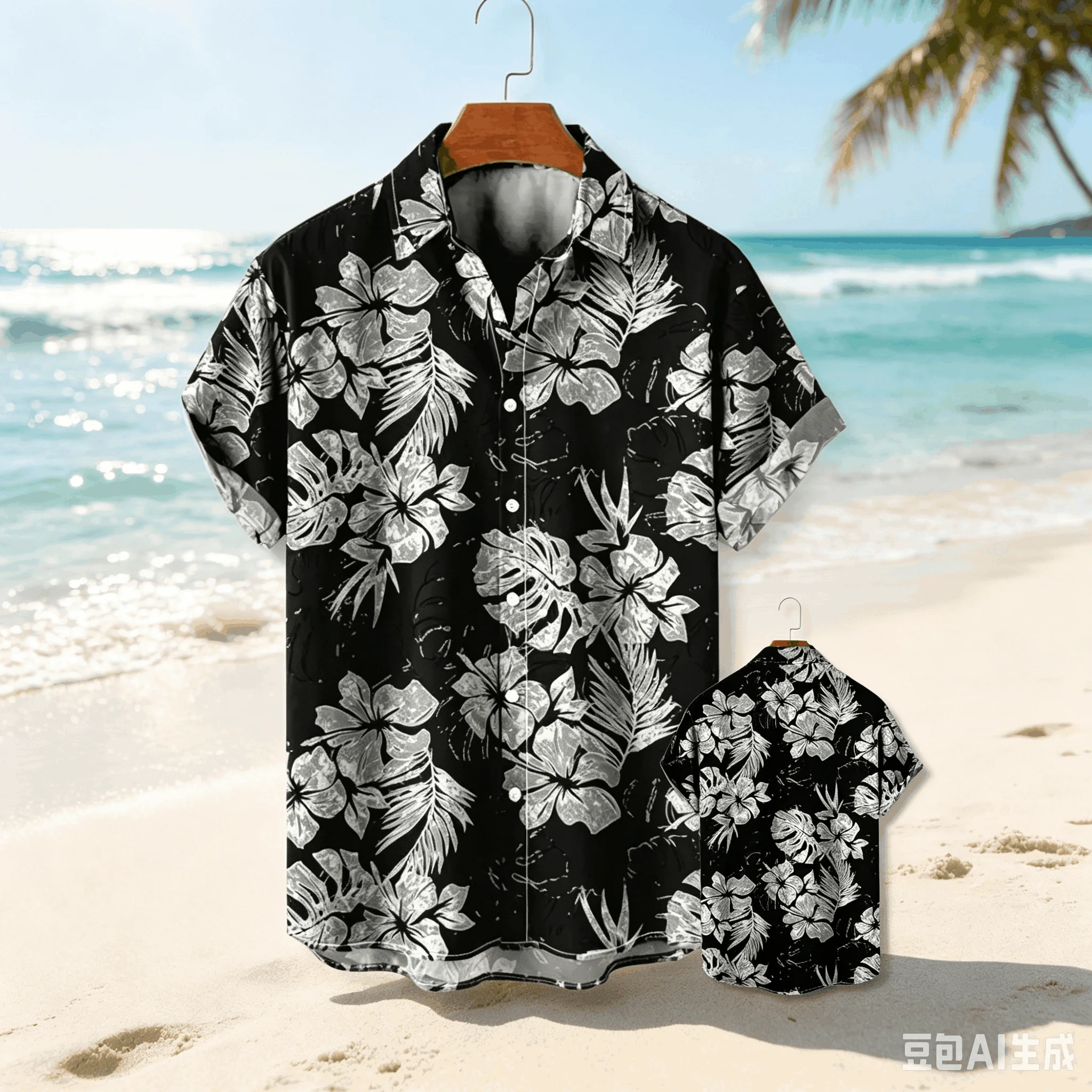 Summer beach sandal shirt, cool and breathable for leisurely rides on the beach. Hawaiian vacation shirt for men.