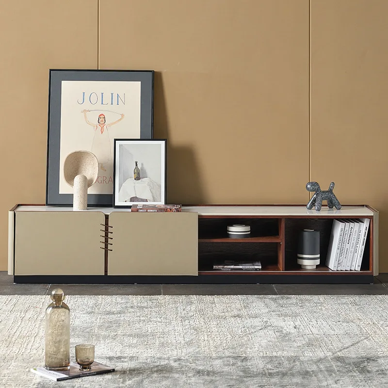 

Modern simple saddle leather rock panel TV cabinet Nordic designer new living room home floor cabinet storage audio-visual cabin