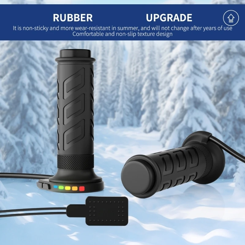 12V Motorcycle Heated Handlebar Grips with 5 Adjustable Levels, Dedicated Thumb-Area Heater, Color Indicators, Setting D7YA