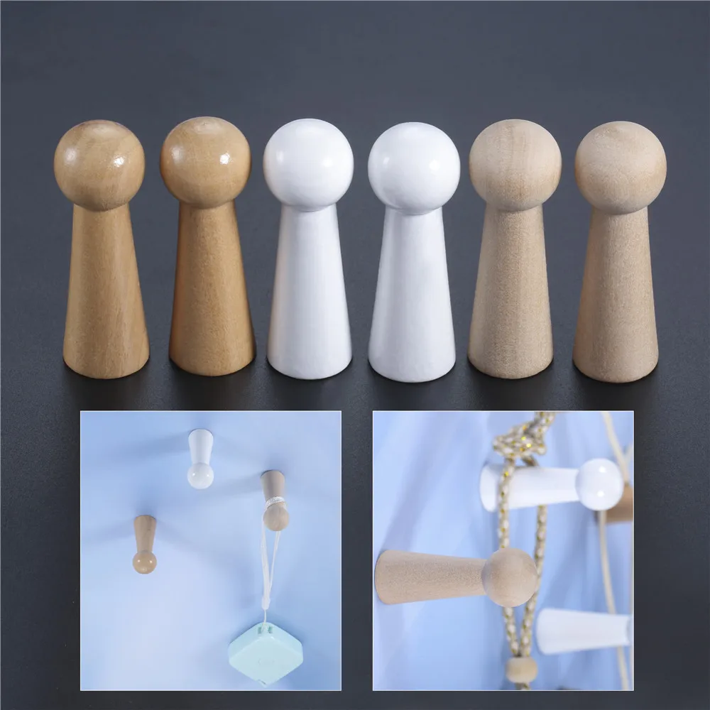 2pcs Wood Peg Hook w/screw Unpainted Natural Wooden White 50mm/0.71\