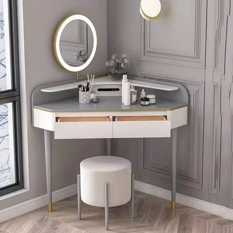 

Nordic Design Dressing Table Drawers Aesthetic White Mirror Makeup Table Minimal Wood Modern Mesa Maquillaje Home Furniture