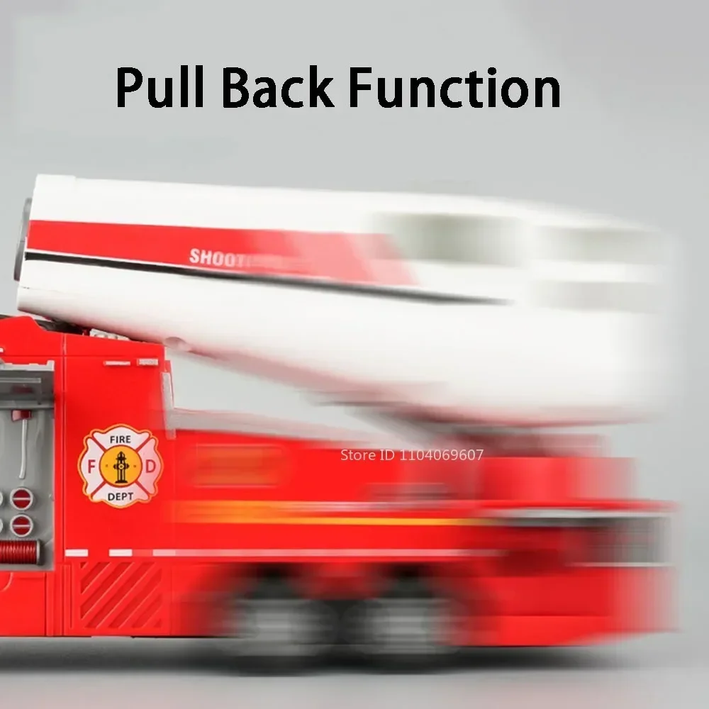1:32 motor de bombeiros liga diecast modelo carro brinquedos 2 portas abertas som luz puxar para trás spray modelos de veículos de engenharia para o presente do miúdo