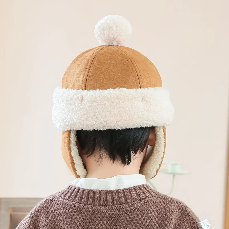 Baby Plush Hats Autumn Winter Warm Ear Protection Cap Infant Boys Girls Bonnet Solid Toddler Kids Warm Earflap Hat