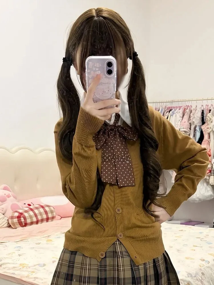 

Ранняя осень, коричневый длинный светящийся открытый кардиган, свитер, комплект для колледжа, многослойный модный женский ансамбль, подставка, зимний комплект...