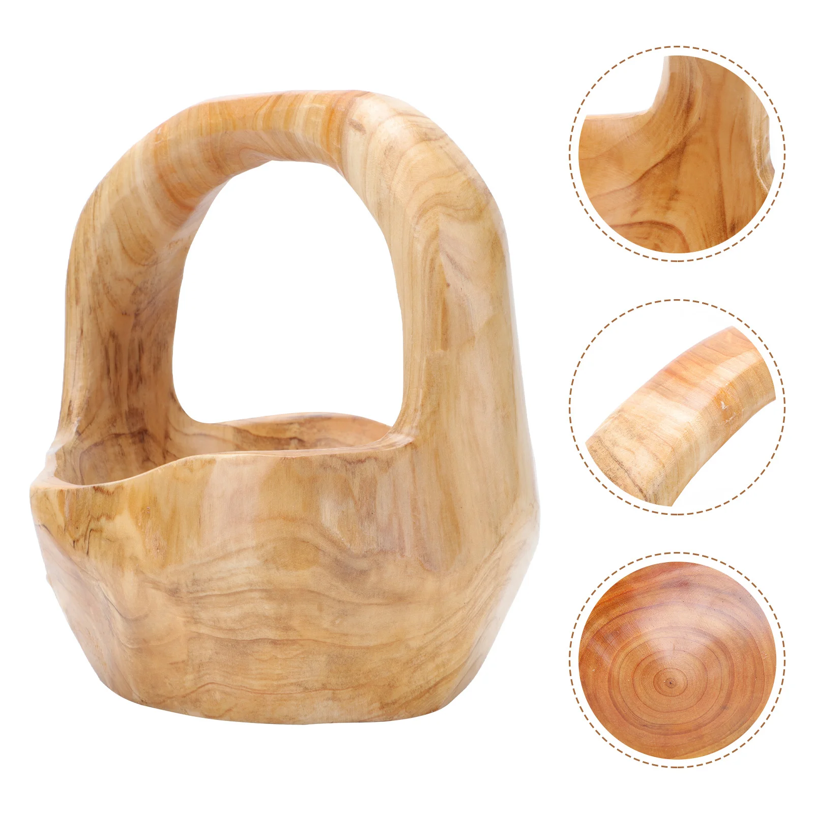 

1pc Wooden Fruit Basket Large Capacity Natural Solid Wood Smooth Surface Snack Dessert Dried Fruit Storage Holder Serving Tray