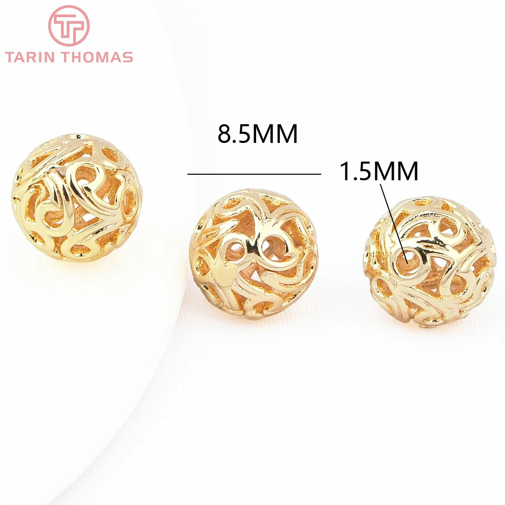 (2952)  10PCS 8.5MM  24K Gold Color Plated Brass Hollow Round Beads High Quality Diy Jewelry Accessories Wholesales