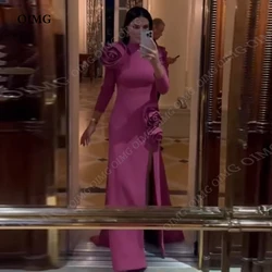 OIMG Simple Dark Purple Flowers Evening Dresses Arabic Women High Neck Big Beach Custom Celebrity Formal Party Dress Prom Gowns