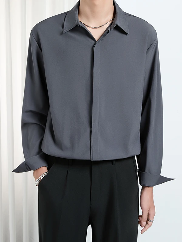 

Повседневная свободная мужская рубашка с длинным рукавом, весна-осень, не требует глажки, в японском стиле, на пуговицах, верхняя одежда