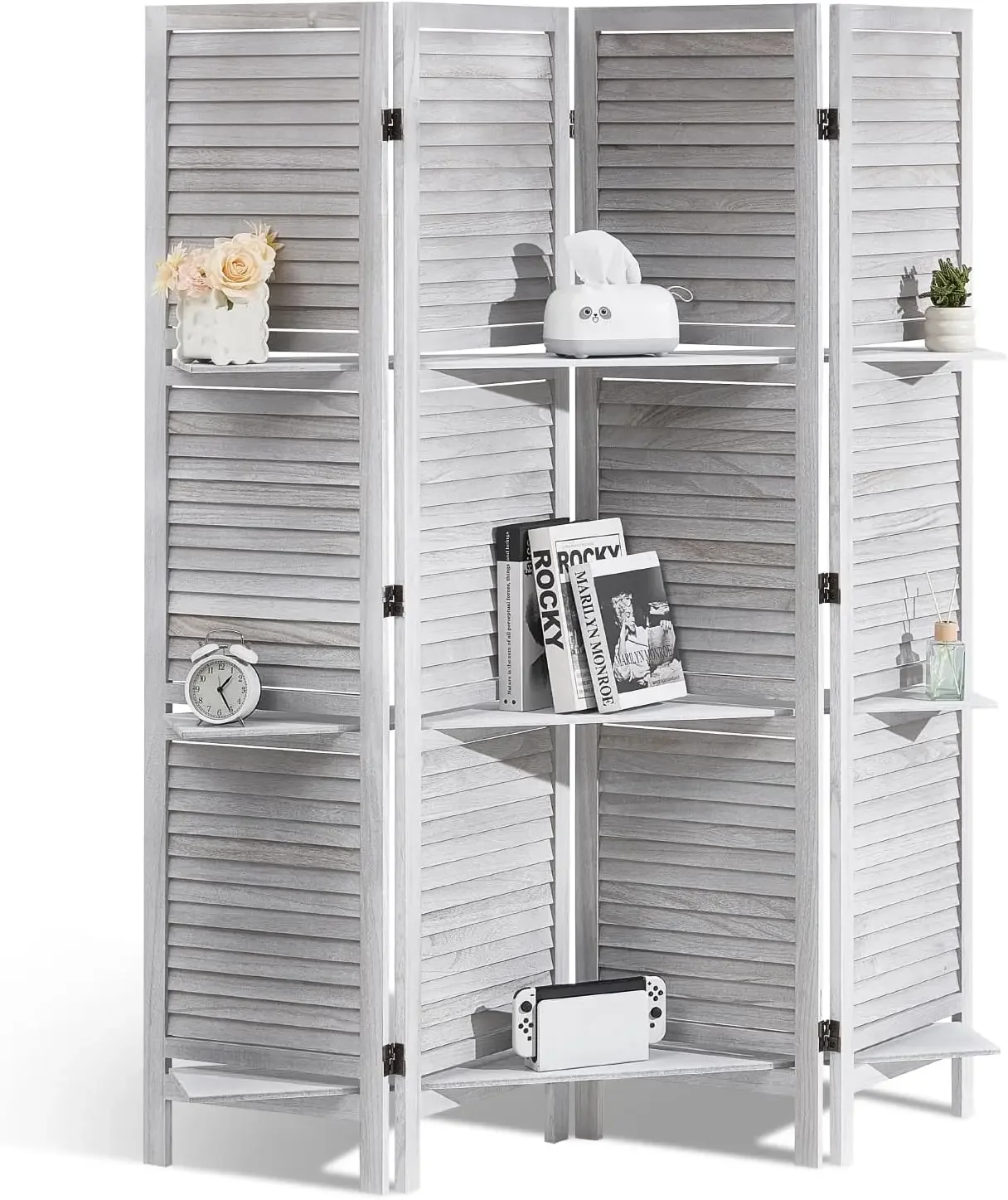 

Деревянная перегородка для комнаты, 4-панельная деревянная складная перегородка для конфиденциальности, высота 66,9 дюйма, внутренняя перегородка с жалюзи