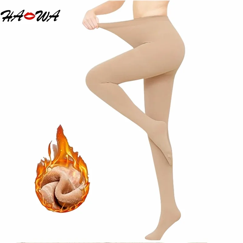 

HA WA 200D Sexy Winter Warm Women Tights High Waist Fleece Lined Thermal Pantyhose Control Soft Stretchy Stockings