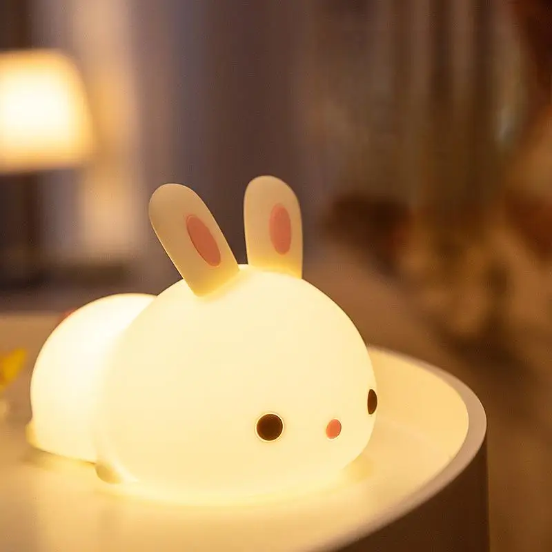 Rabbit Night Light Touch Sensor RGB LED Colorful USB Rechargeable Silicone Bunny Lamp for Children Toy Christmas Holiday Gift image 6